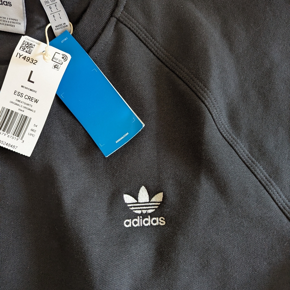Black Adidas Trefoil Essentials Crew Sweatshirt Men's L - Picture 4 of 5